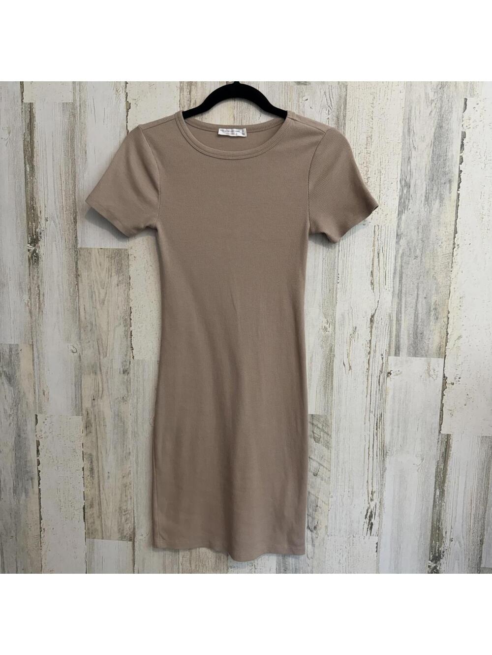 Double Zero Women's Medium Subtle Luxe Ribbed Bodycon Dress Taupe Stretch